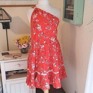 Urban Outfitters One Shoulder Linen Shift Dress